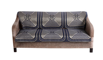 Nendle Chenille Jacquard Weaved Velvet Fabric Sofa Cover Set of 3 Seater Velvet (Grey, 2 Pieces)